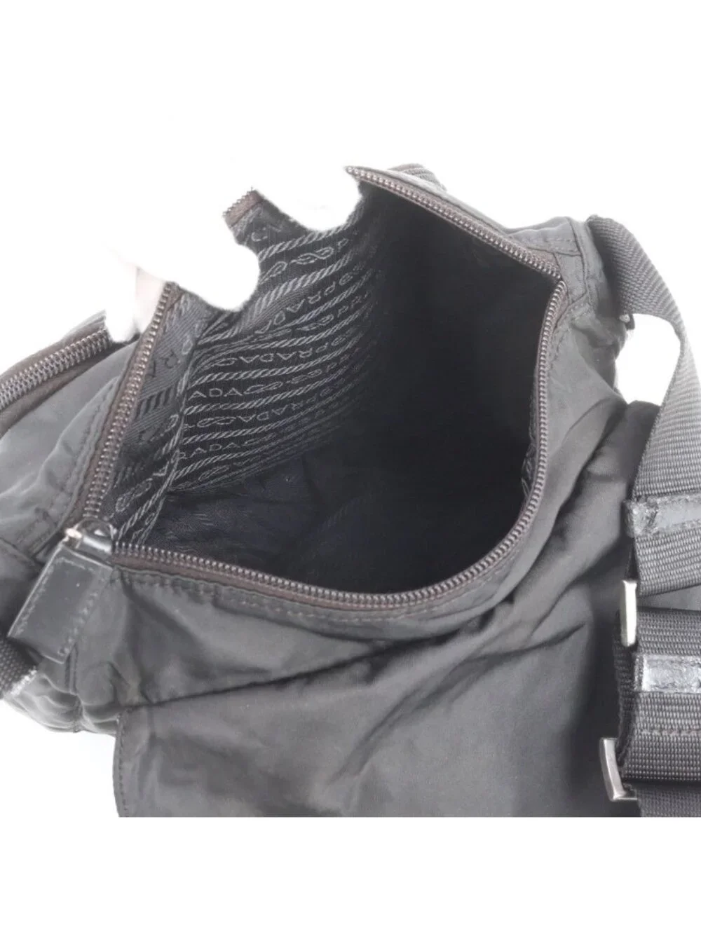 Prada Tessuto Nylon Triangle Logo Leather Shoulder Bag Crossbody Messenger Black